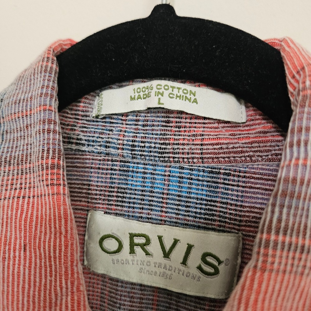 ORVIS Mens L Plaid Corduroy Button Down‎ Shirt Long Sleeve Cotton Pink Gray - Picture 4 of 9